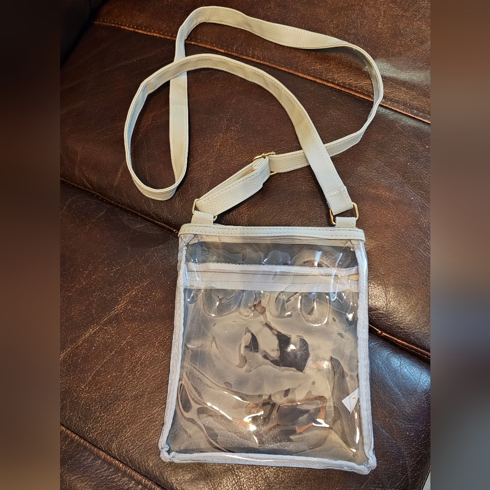 Clear Crossbody Purse with Adjustable Strap Gray Trim Stadium approved Event Bag - Picture 4 of 8